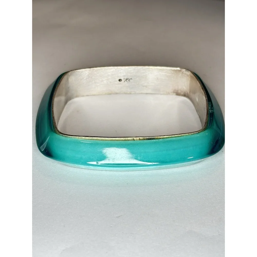 Kenneth Cole Teal Resin Square Bangle Bracelet Translucent Acrylic KC Vintage